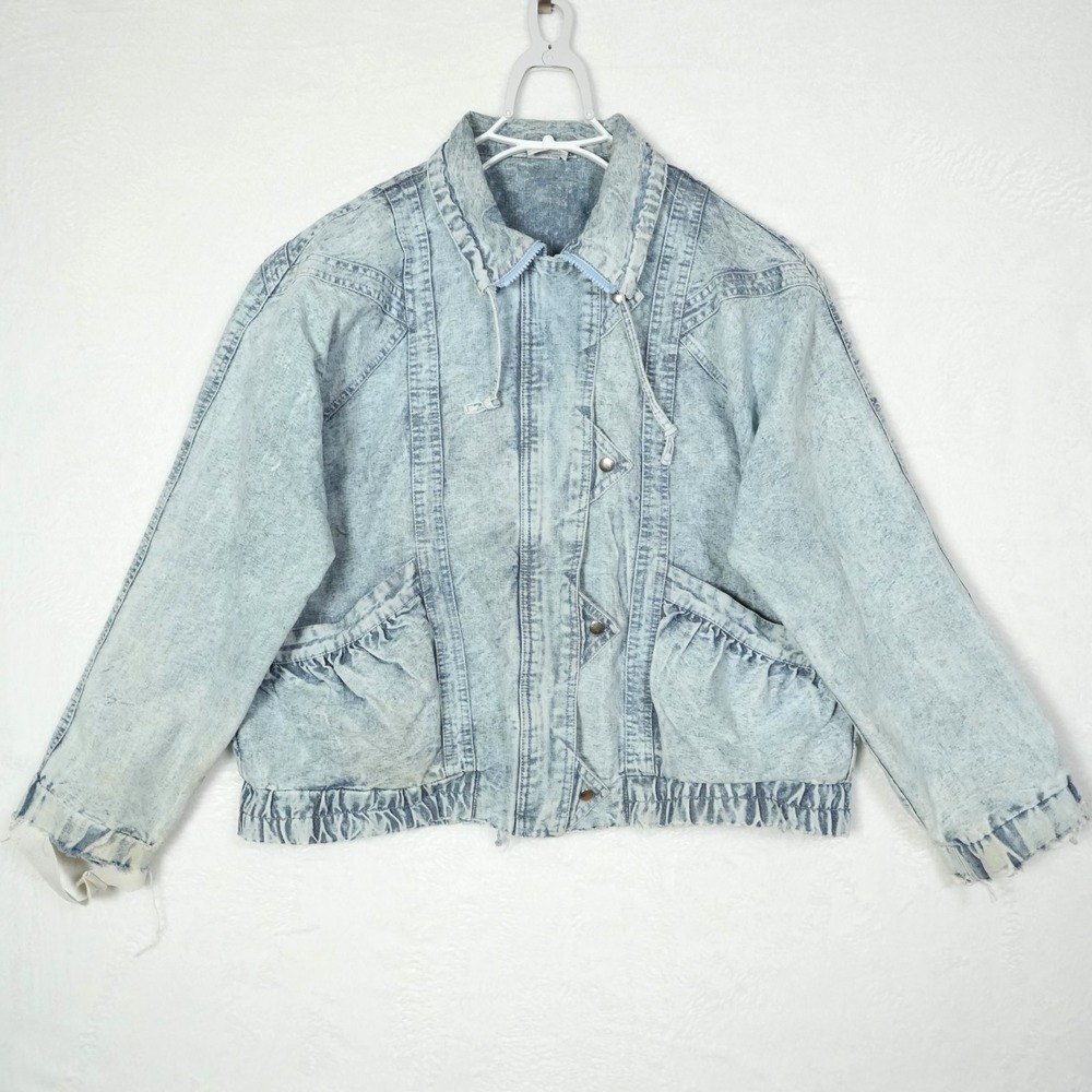 Vintage Tagless Denim Jacket Men's L Blue Denim Acid Wash Trucker Jeans Thrashed
